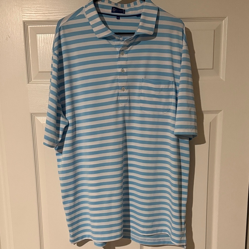 Light Blue and White Striped Polo Shirt